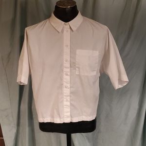 White crop button up
